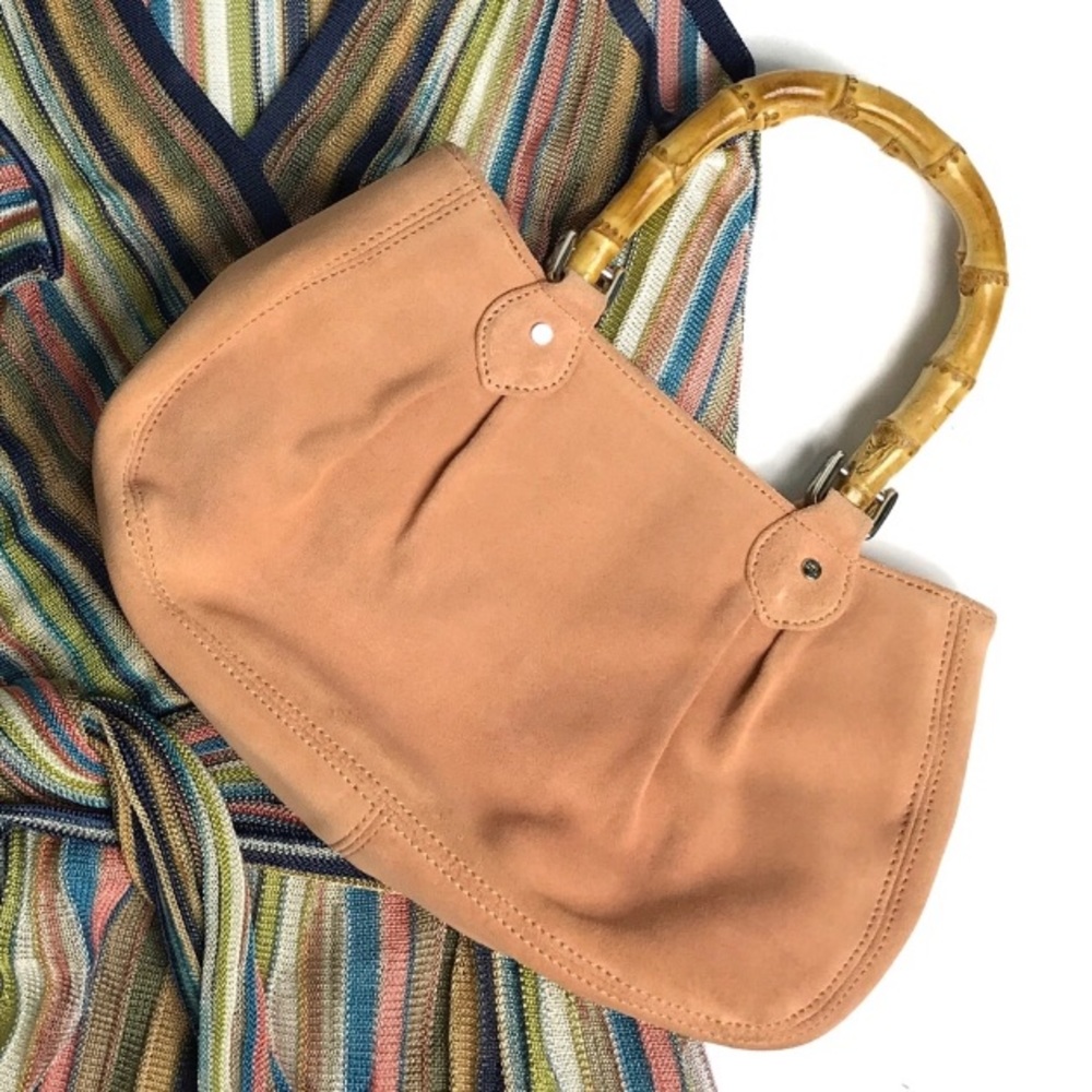 Ann Taylor LOFT Bamboo Handle Blush Suede Satchel